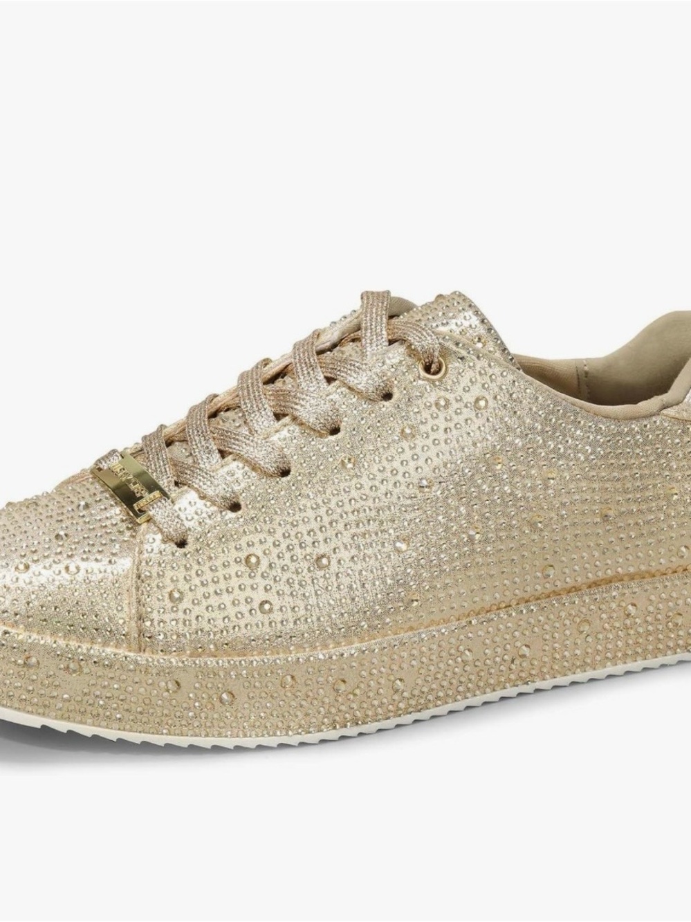 Women's Platform Rhinestone Lace-Up Sneakers in Gold